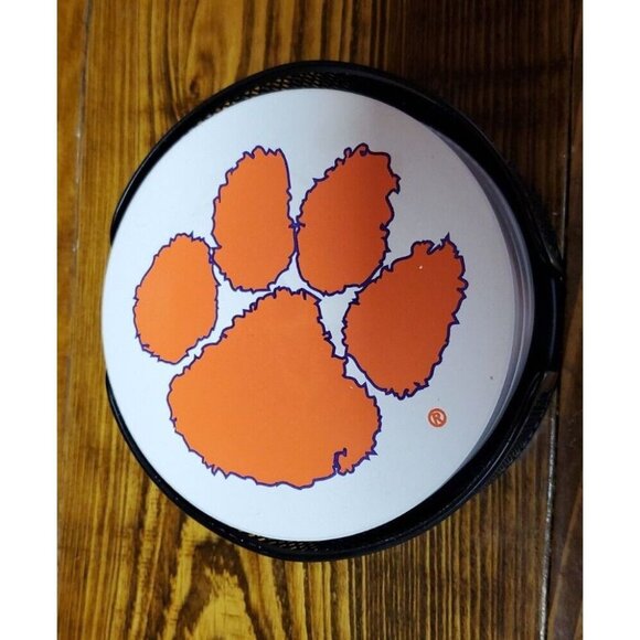 Clemson Coasters Set of 4  Orange Paws Print  and Holder - Picture 11 of 11